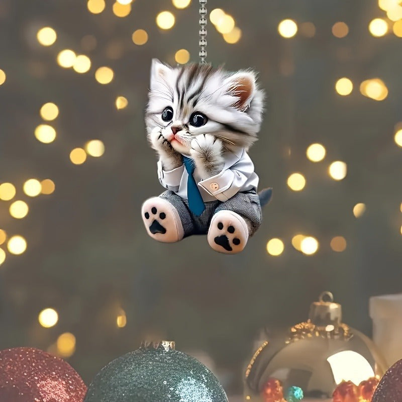 Adorable acrylic cat hanging figurine, perfect for car, home, and backpack decoration. Ideal for various holidays.