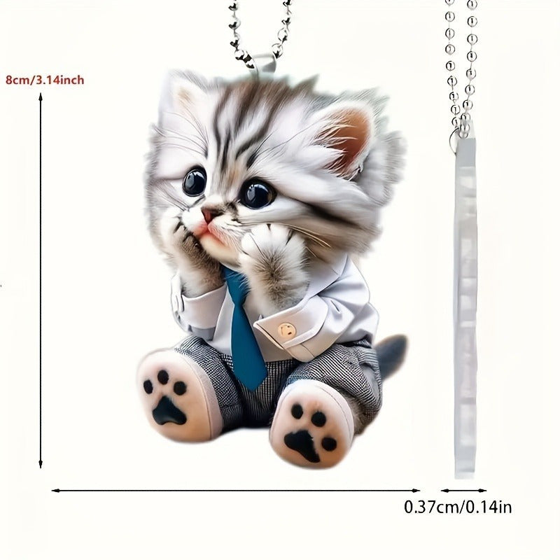 Adorable acrylic cat hanging figurine, perfect for car, home, and backpack decoration. Ideal for various holidays.