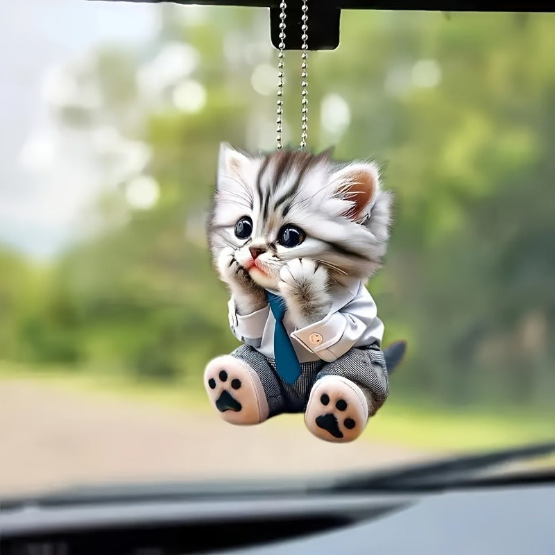 Adorable acrylic cat hanging figurine, perfect for car, home, and backpack decoration. Ideal for various holidays.