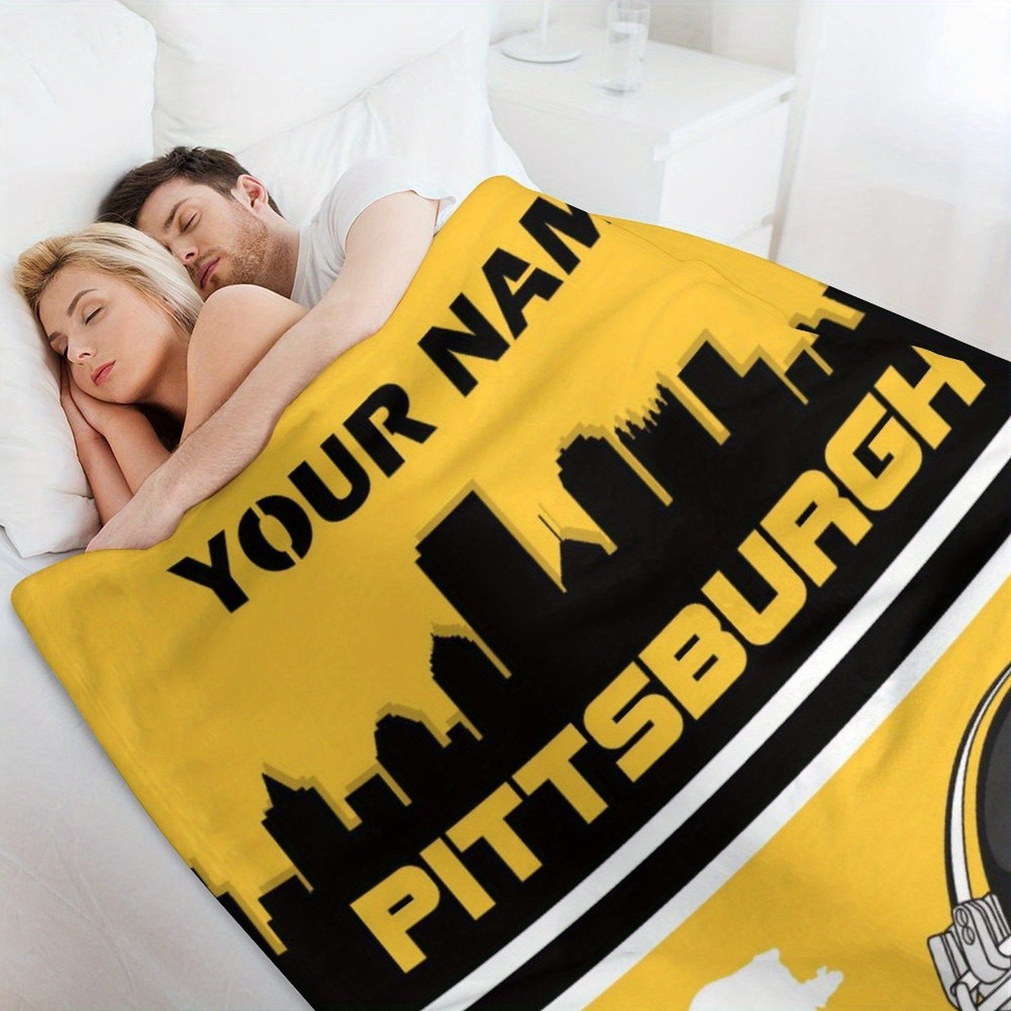 Shaxsiylashtirilgan Pittsburgh futbol plush fleyts blanketi - divan, yotoq va sayohat uchun moslashtiriladigan engil tashqi ko'rinish - erkaklar va ayollar uchun yumshoq to'qilgan polyester to'rtburchak blanket - uy bezaklari yoki divan sovg'asi