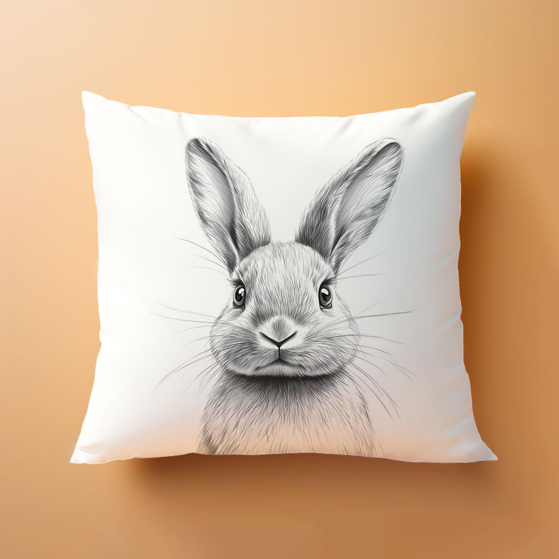 Contemporary black and white bunny sketch pillow cover made from soft peach skin velvet with zipper closure. Machine washable and suitable for various rooms including home decor, sofa, living room, and bedroom.