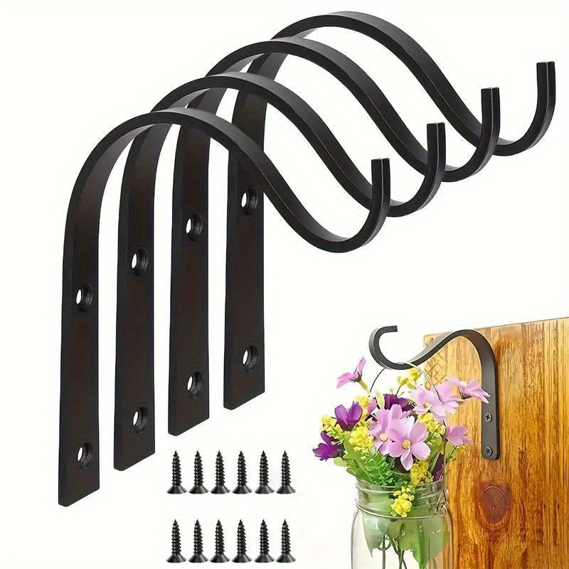 Rustic iron hooks for versatile hanging use.