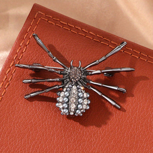 Vintage Luxury Alloy Spider Brooch embellished with Rhinestones, featuring an Elegant Dark Punk Animal Shape, perfect for Holiday Decor and Fashion Accessorizing.