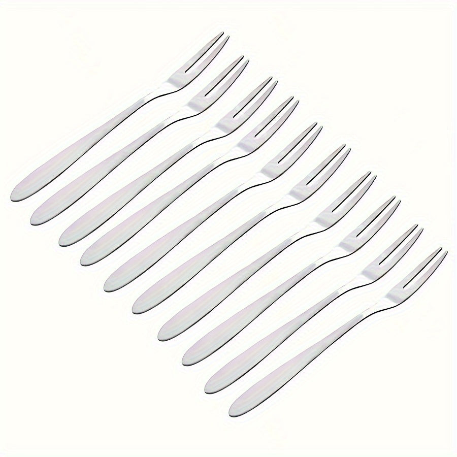 Set of 10 stainless steel dessert forks for kitchen and dining use