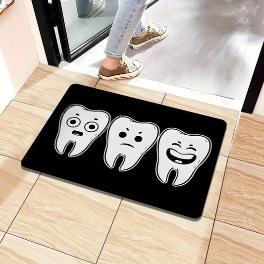 Durable and comfortable, this Cute Tooth Pattern Flannel Rug with Non-Slip Backing is the perfect addition to your living room, bedroom, kitchen, or entryway decor.