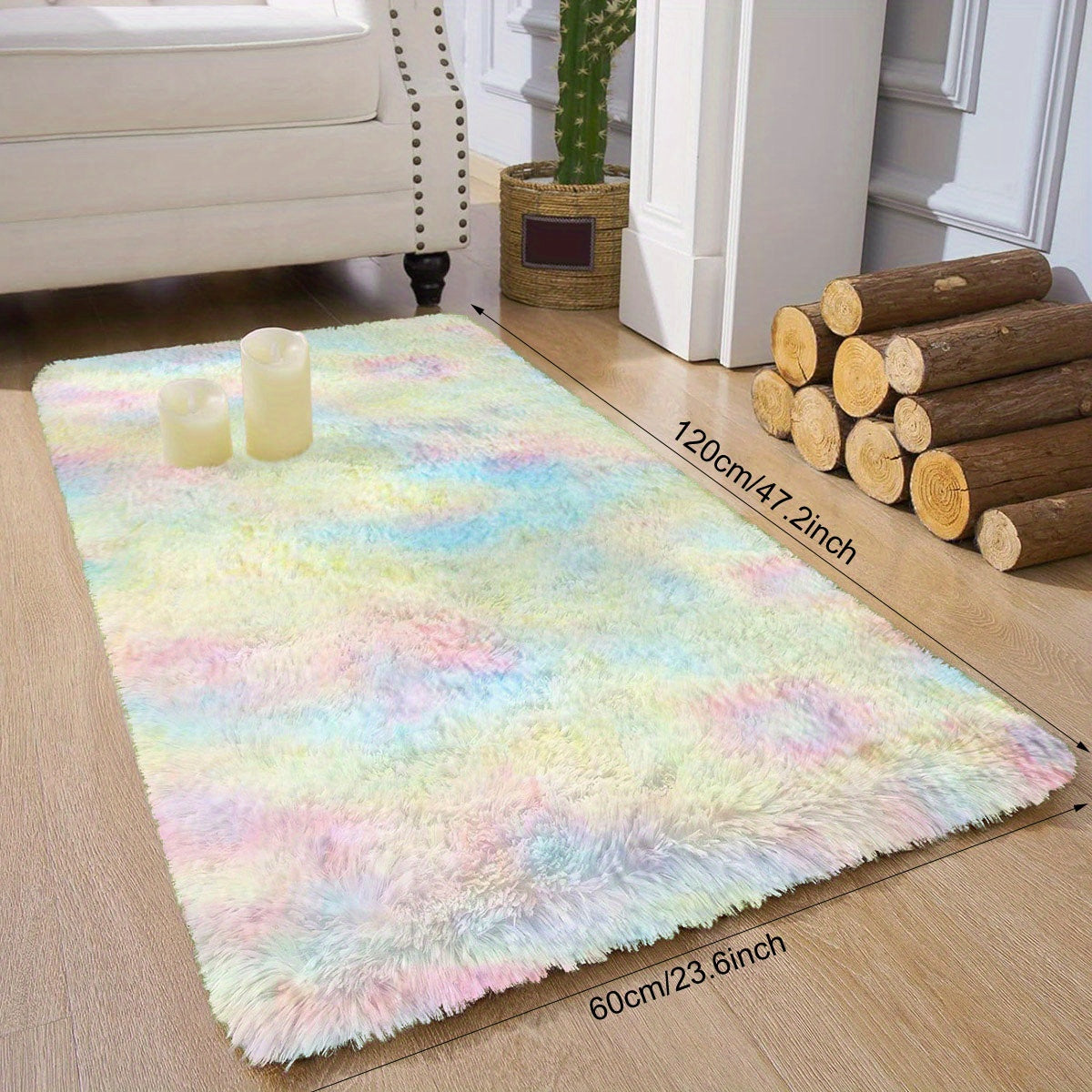 Luxurious Plush PV Pile Mat - Scandinavian Style, Cozy & Stain-Resistant, Ideal for Bedroom & Living Room, Soft Polyester, Non-Slip, Easy to Clean, Multiple Colors Available, Ideal Living Room Rug