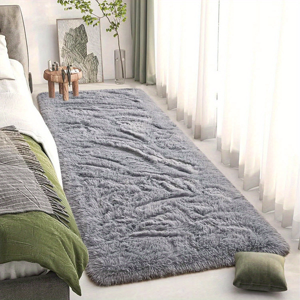 Luxurious Plush PV Pile Mat - Scandinavian Style, Cozy & Stain-Resistant, Ideal for Bedroom & Living Room, Soft Polyester, Non-Slip, Easy to Clean, Multiple Colors Available, Ideal Living Room Rug