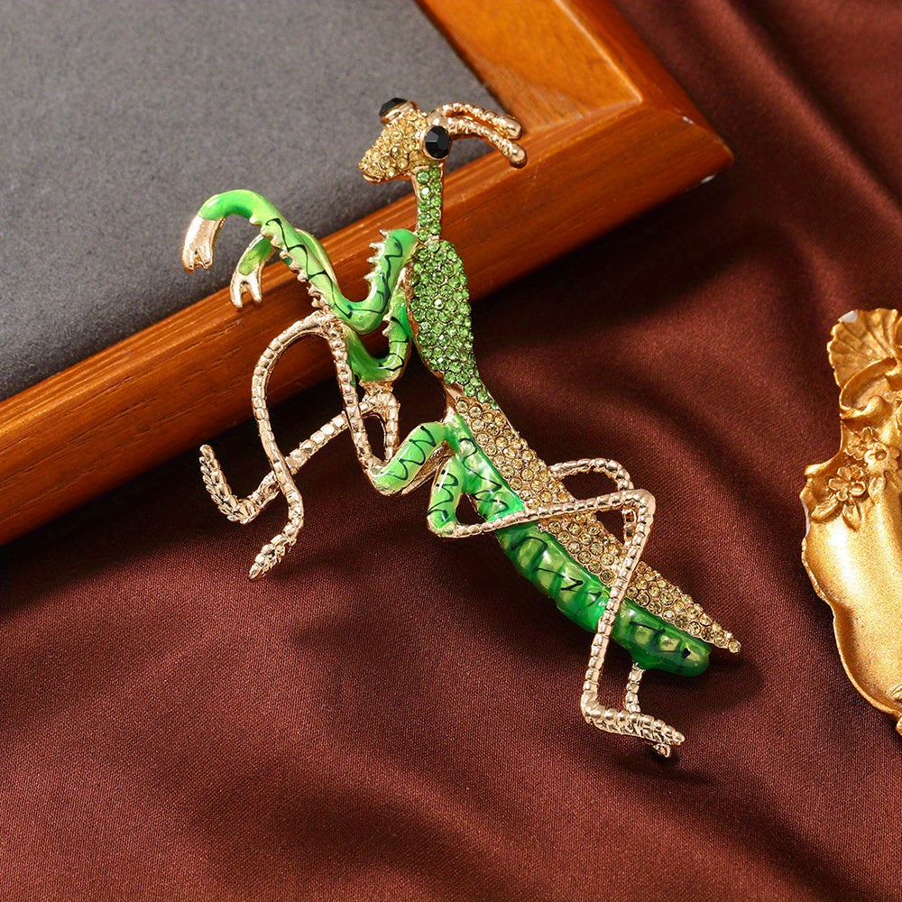 Unique Vintage Enamel Mantis Rhinestone Brooch: Add a Stylish Touch to Your Outfit with this Insect-Shaped Pin