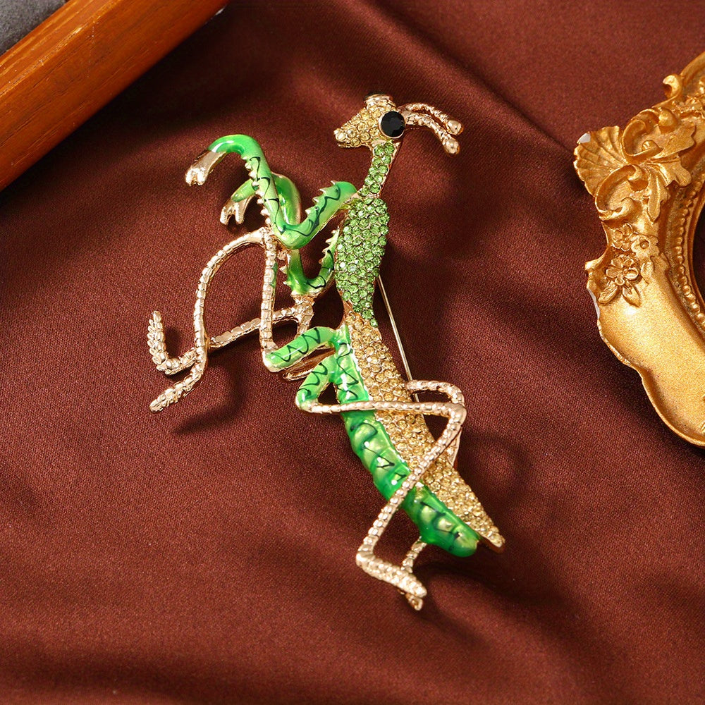 Unique Vintage Enamel Mantis Rhinestone Brooch: Add a Stylish Touch to Your Outfit with this Insect-Shaped Pin