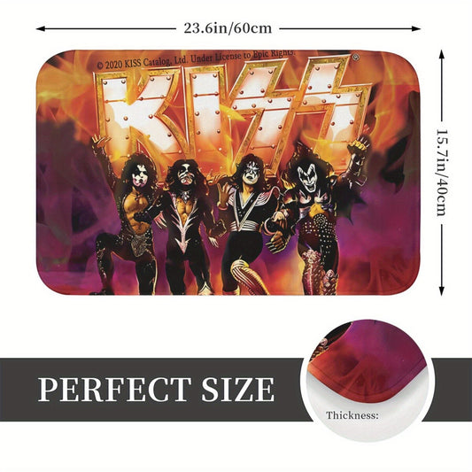 Rock out with the 'Kiss The Band' Non-Slip Kitchen Mat - Made of Durable Polyester, Easy to Clean in the Washing Machine, Ideal for Adding Style to your Living Room or Entryway