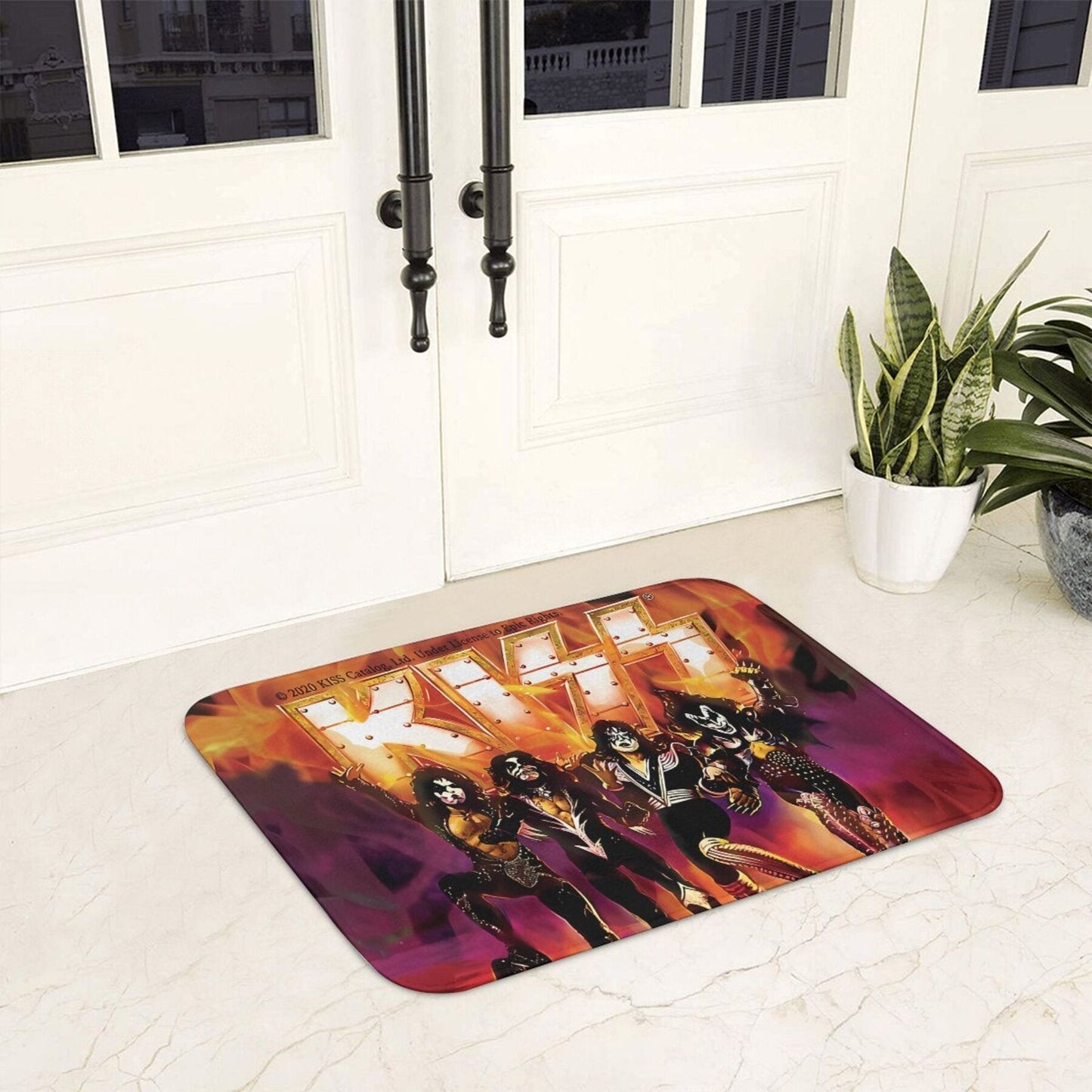 Rock out with the 'Kiss The Band' Non-Slip Kitchen Mat - Made of Durable Polyester, Easy to Clean in the Washing Machine, Ideal for Adding Style to your Living Room or Entryway