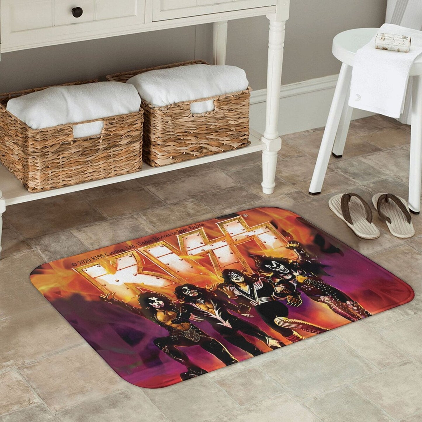 Rock out with the 'Kiss The Band' Non-Slip Kitchen Mat - Made of Durable Polyester, Easy to Clean in the Washing Machine, Ideal for Adding Style to your Living Room or Entryway