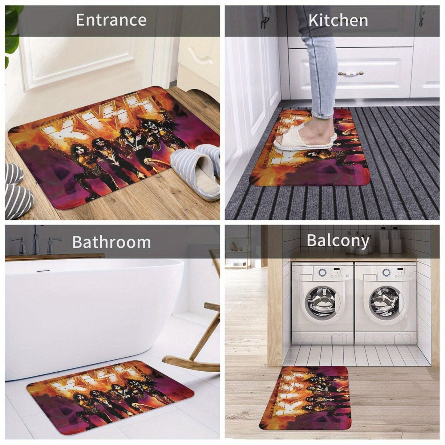 Rock out with the 'Kiss The Band' Non-Slip Kitchen Mat - Made of Durable Polyester, Easy to Clean in the Washing Machine, Ideal for Adding Style to your Living Room or Entryway