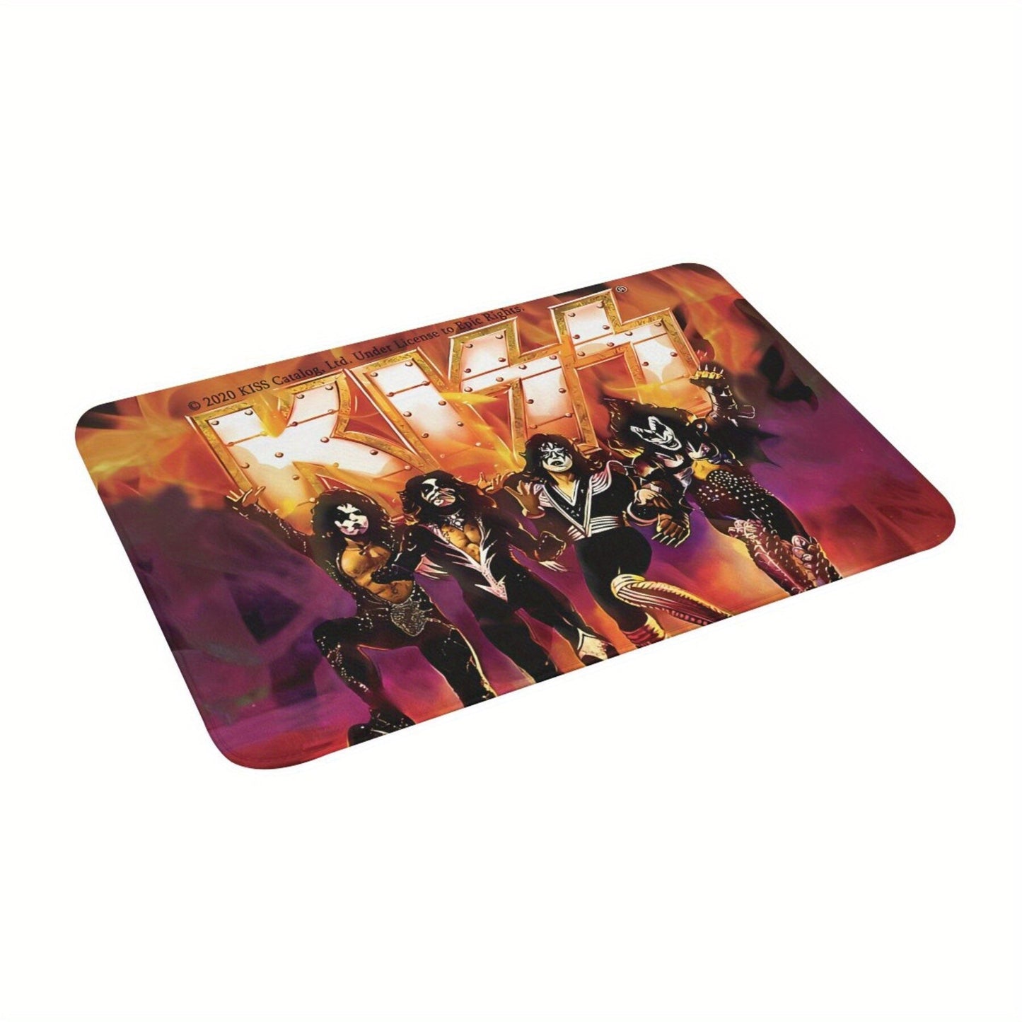 Rock out with the 'Kiss The Band' Non-Slip Kitchen Mat - Made of Durable Polyester, Easy to Clean in the Washing Machine, Ideal for Adding Style to your Living Room or Entryway