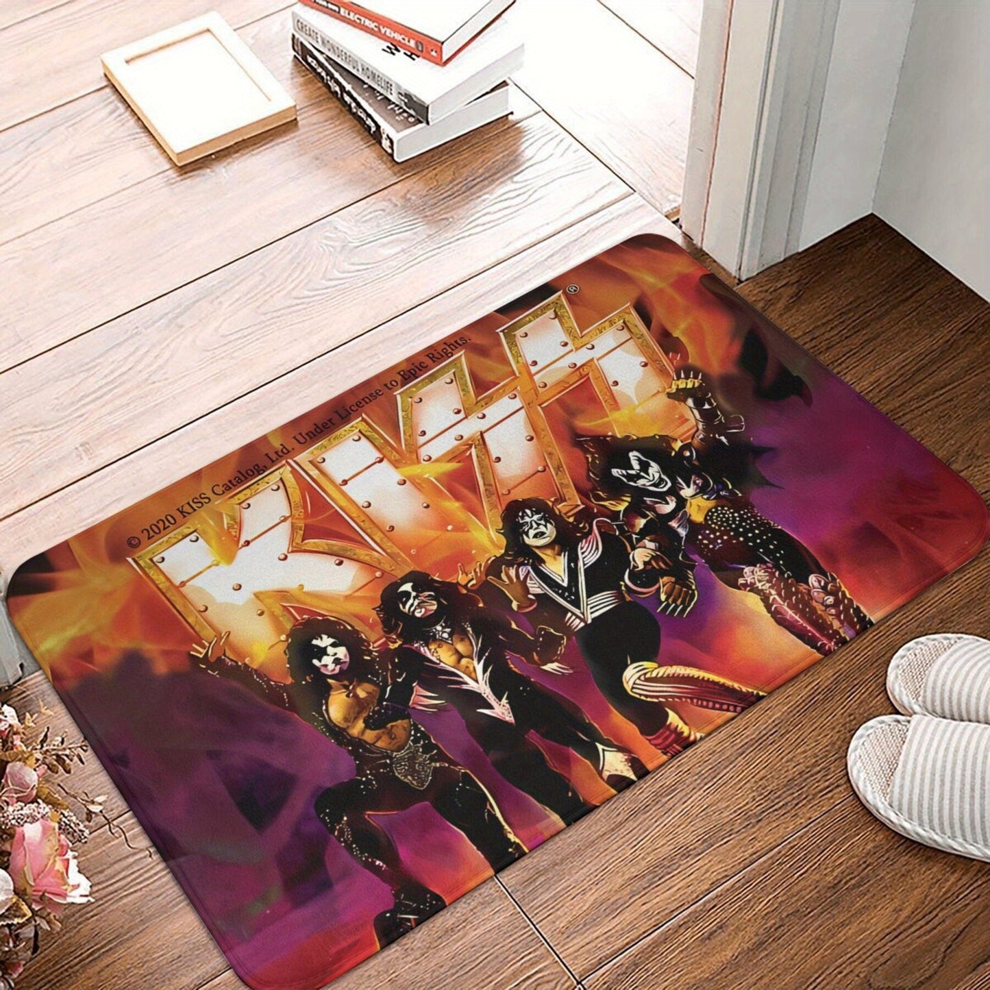 Rock out with the 'Kiss The Band' Non-Slip Kitchen Mat - Made of Durable Polyester, Easy to Clean in the Washing Machine, Ideal for Adding Style to your Living Room or Entryway