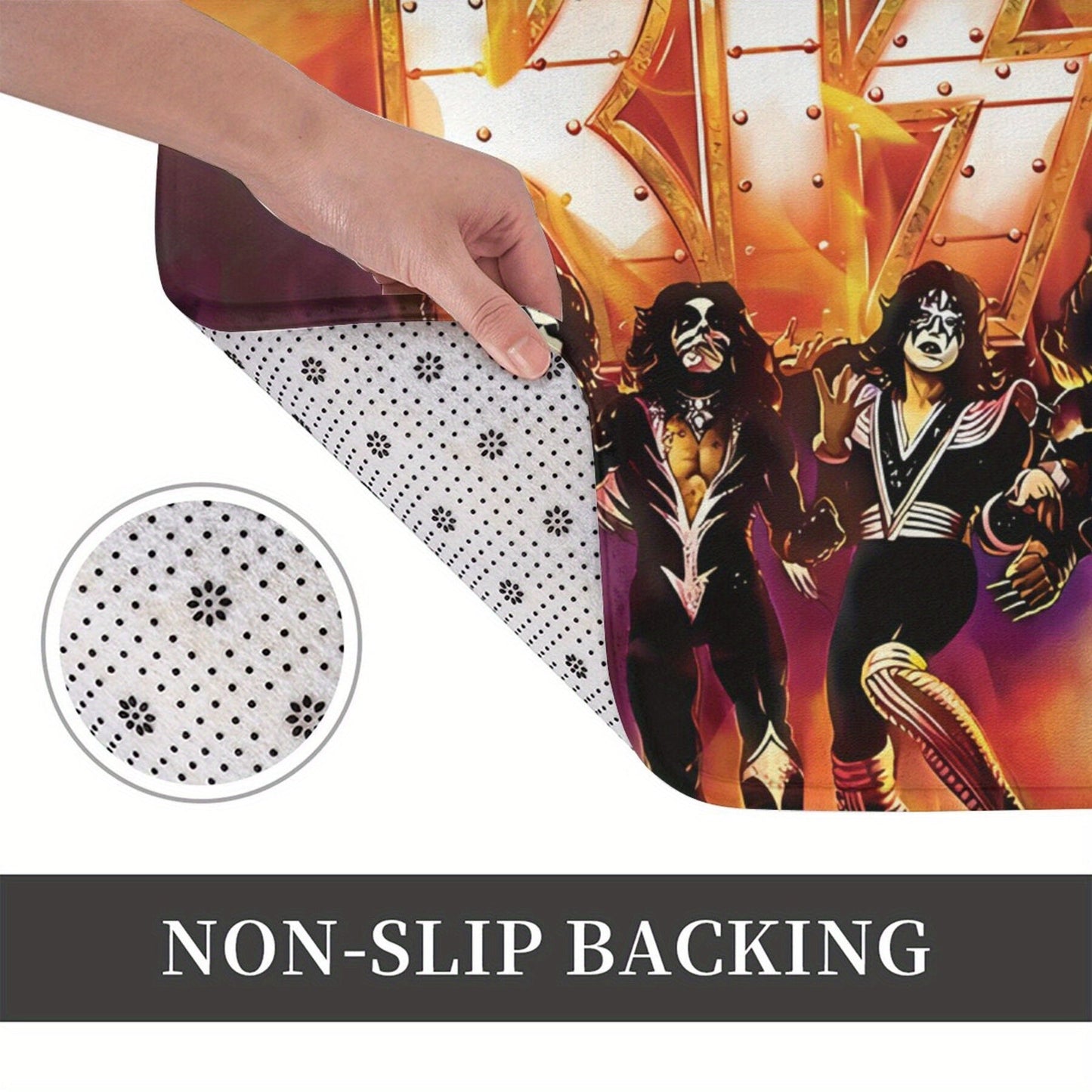 Rock out with the 'Kiss The Band' Non-Slip Kitchen Mat - Made of Durable Polyester, Easy to Clean in the Washing Machine, Ideal for Adding Style to your Living Room or Entryway