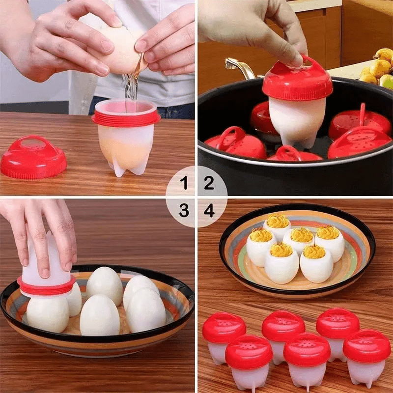 4 Silicone Egg Poachers, Non-Stick, High-Temperature Resistant, Easy-to-Use Cups for Cooking Perfect Shellless Eggs and Breakfast Prep