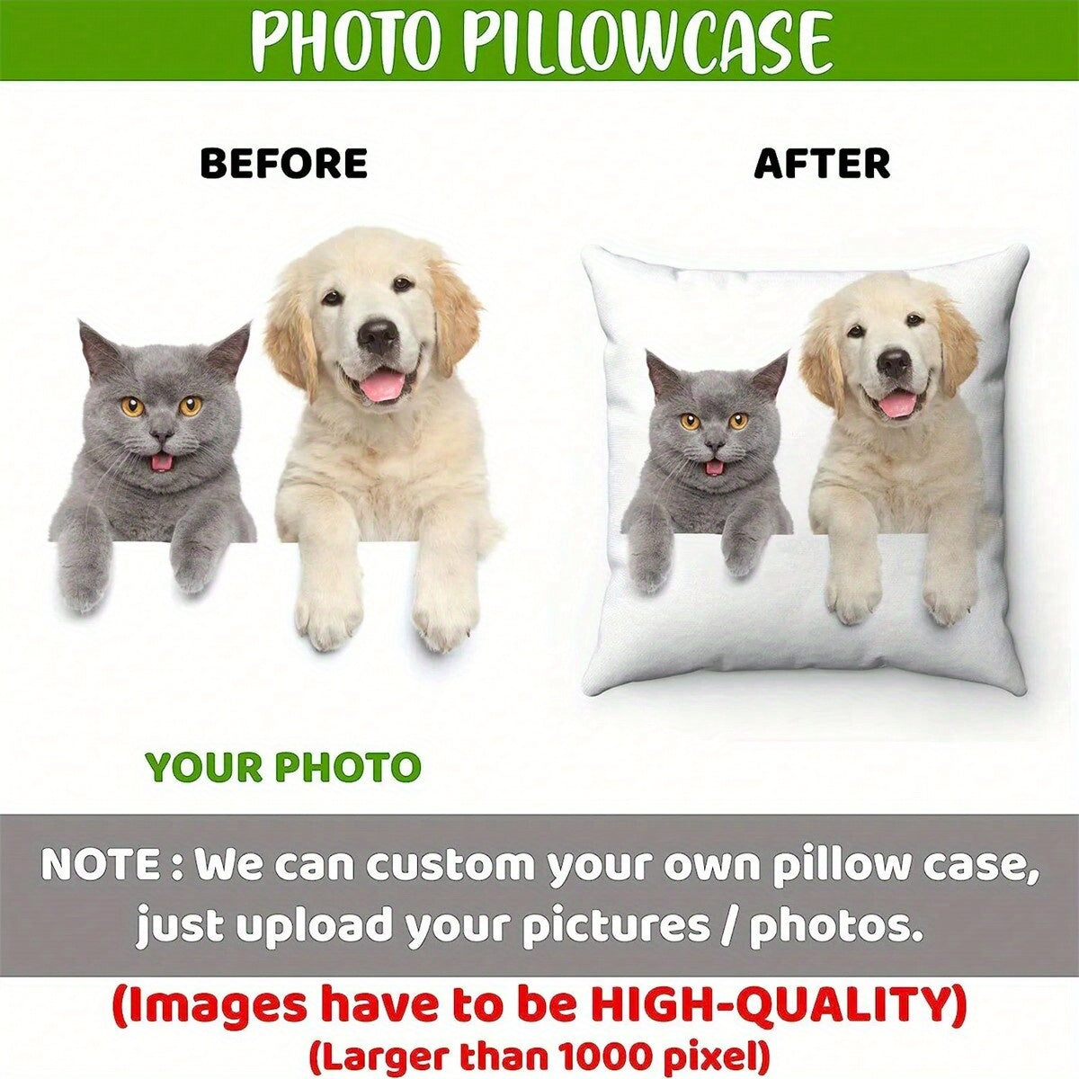 Personalized Photo Pillowcase - Single Custom Peach Skin Cushion Cover with Personalized Print - Perfect for Family, Pets, Special Events, Home & Party Decor - Made of Polyester, Woven Fabric