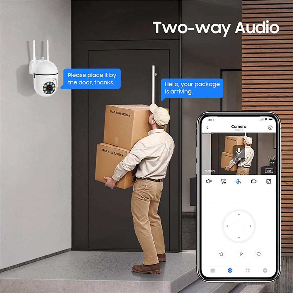 Two White 1080P HD Security Cameras featuring Dual Band WiFi, Auto Tracking, and Color Night Vision - Intelligent Indoor/Outdoor Surveillance System for Home Security