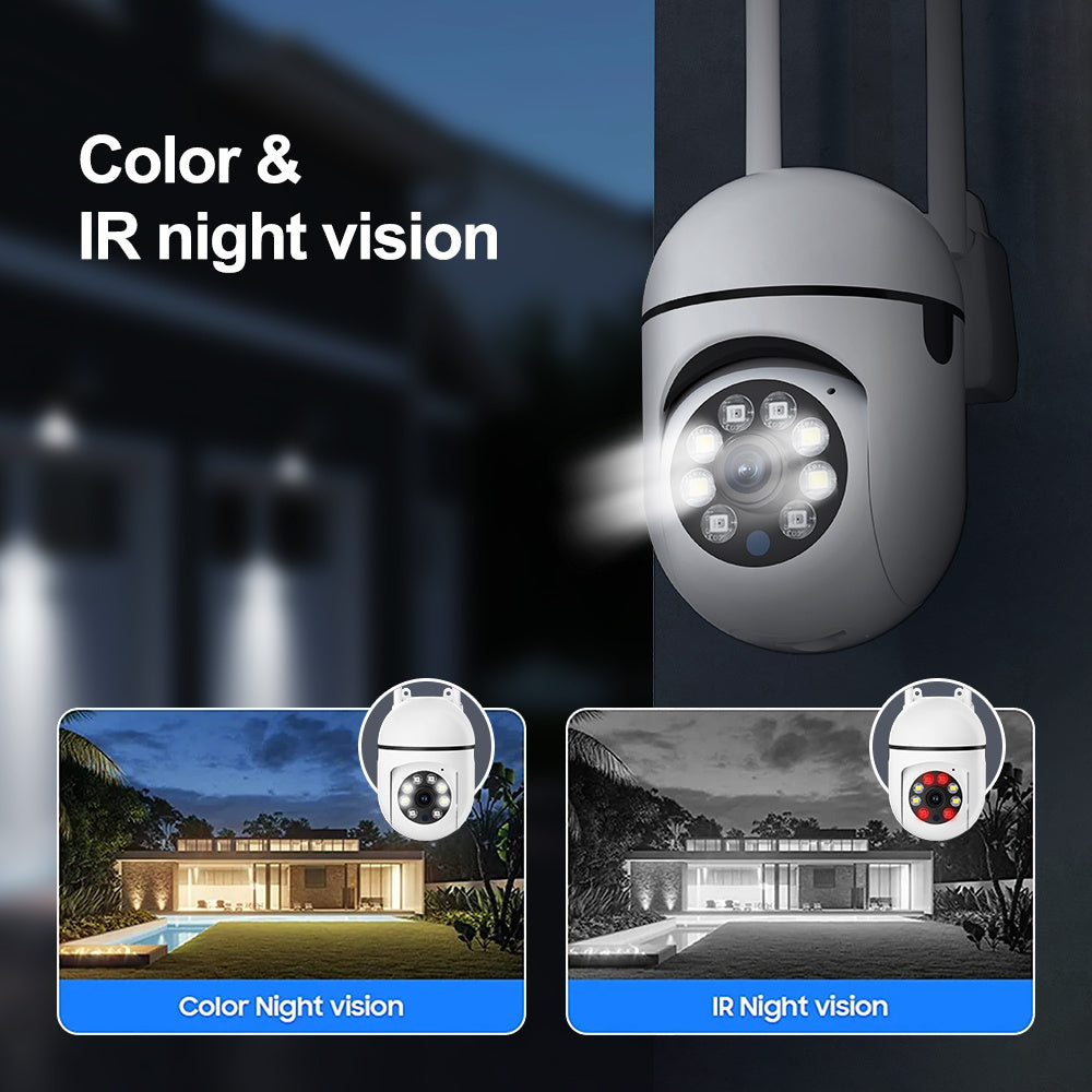 Two White 1080P HD Security Cameras featuring Dual Band WiFi, Auto Tracking, and Color Night Vision - Intelligent Indoor/Outdoor Surveillance System for Home Security