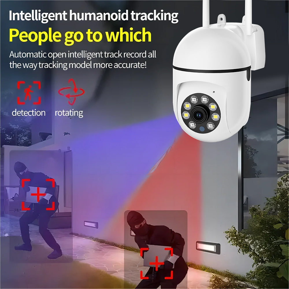 Two White 1080P HD Security Cameras featuring Dual Band WiFi, Auto Tracking, and Color Night Vision - Intelligent Indoor/Outdoor Surveillance System for Home Security