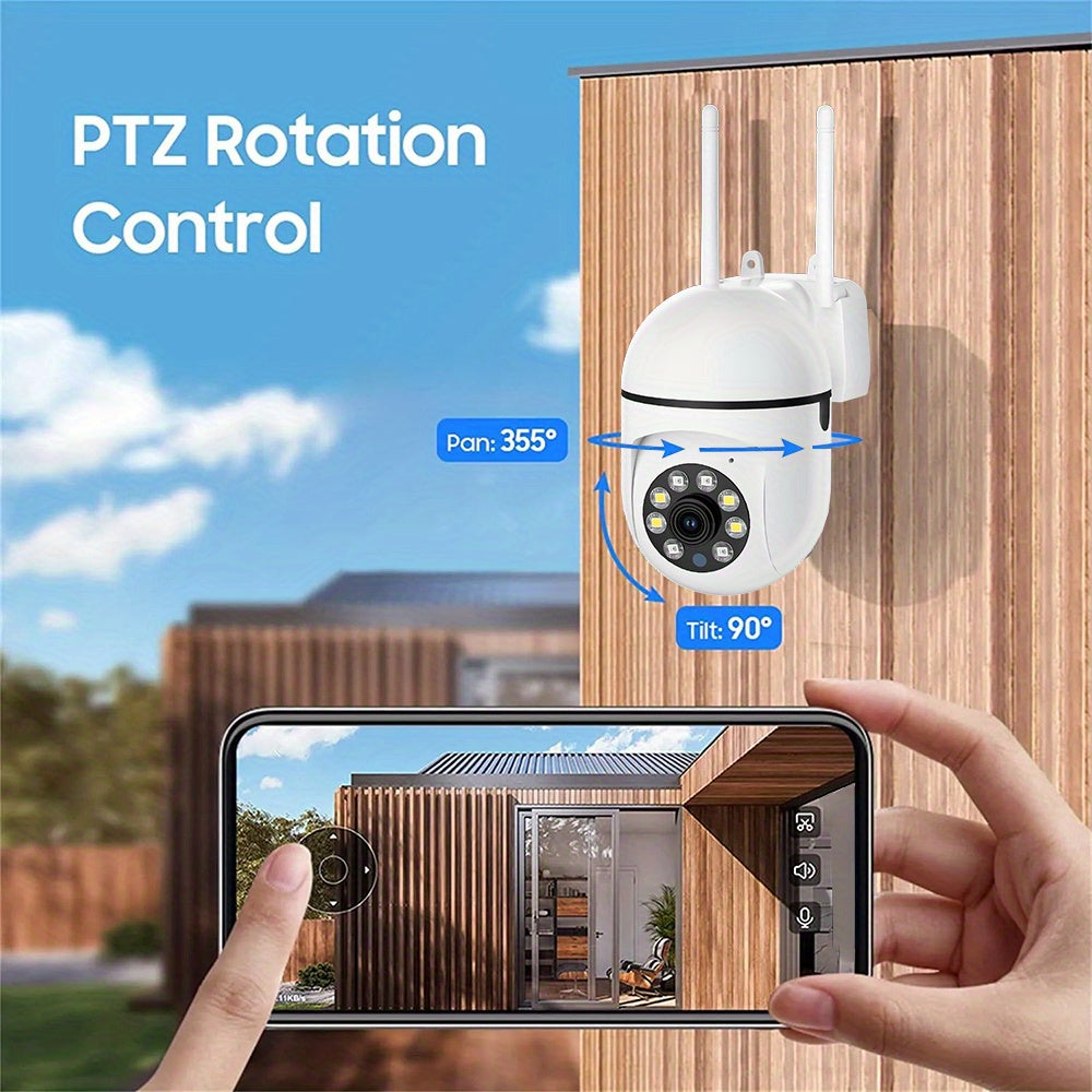 Two White 1080P HD Security Cameras featuring Dual Band WiFi, Auto Tracking, and Color Night Vision - Intelligent Indoor/Outdoor Surveillance System for Home Security