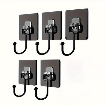 5 sturdy adhesive wall hooks for coats, hats, towels, and keys. Easy to install and ideal for use in bathroom, kitchen, and home.