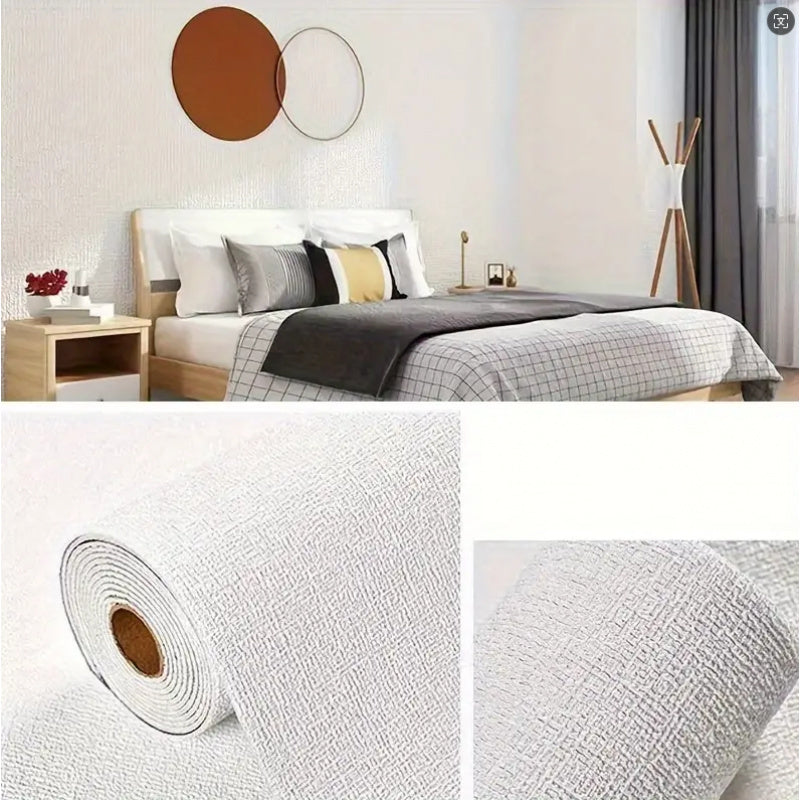 2 rolls of 10 meters linen pattern wall stickers: DIY 3D self-adhesive wallpaper, waterproof and suitable for various rooms.