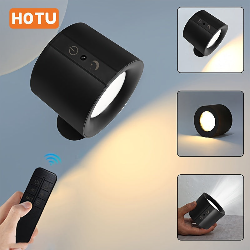 1pc HOTU LED Magnetic Wall Lamp with dual-sided illumination, 360° rotatable, 3-color adjustable, touch remote, USB rechargeable, for indoor lighting.