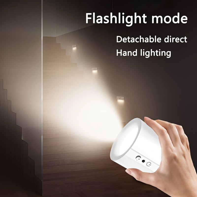 1pc HOTU LED Magnetic Wall Lamp with dual-sided illumination, 360° rotatable, 3-color adjustable, touch remote, USB rechargeable, for indoor lighting.