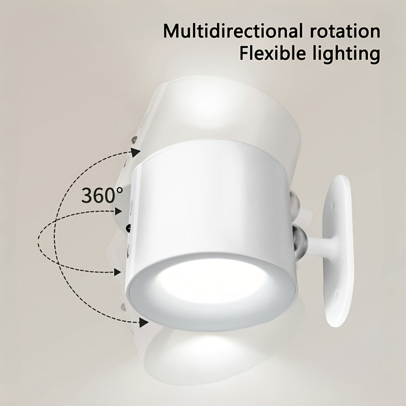 1pc HOTU LED Magnetic Wall Lamp with dual-sided illumination, 360° rotatable, 3-color adjustable, touch remote, USB rechargeable, for indoor lighting.