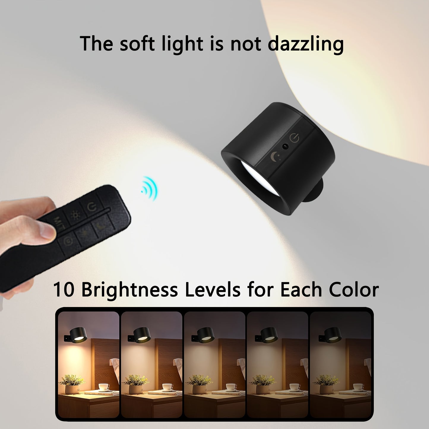 1pc HOTU LED Magnetic Wall Lamp with dual-sided illumination, 360° rotatable, 3-color adjustable, touch remote, USB rechargeable, for indoor lighting.