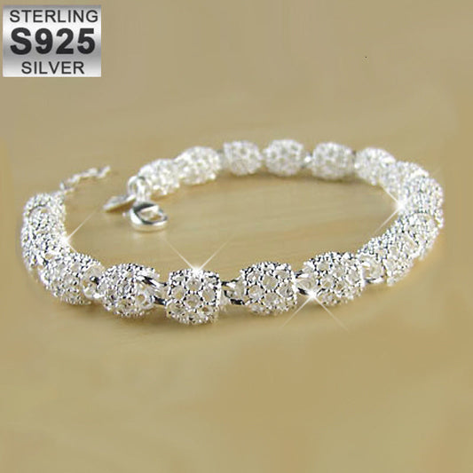 Beautiful 925 Sterling Silver Hollow Bead Ball Bracelet Chain for Women - Exquisite Jewelry Gift