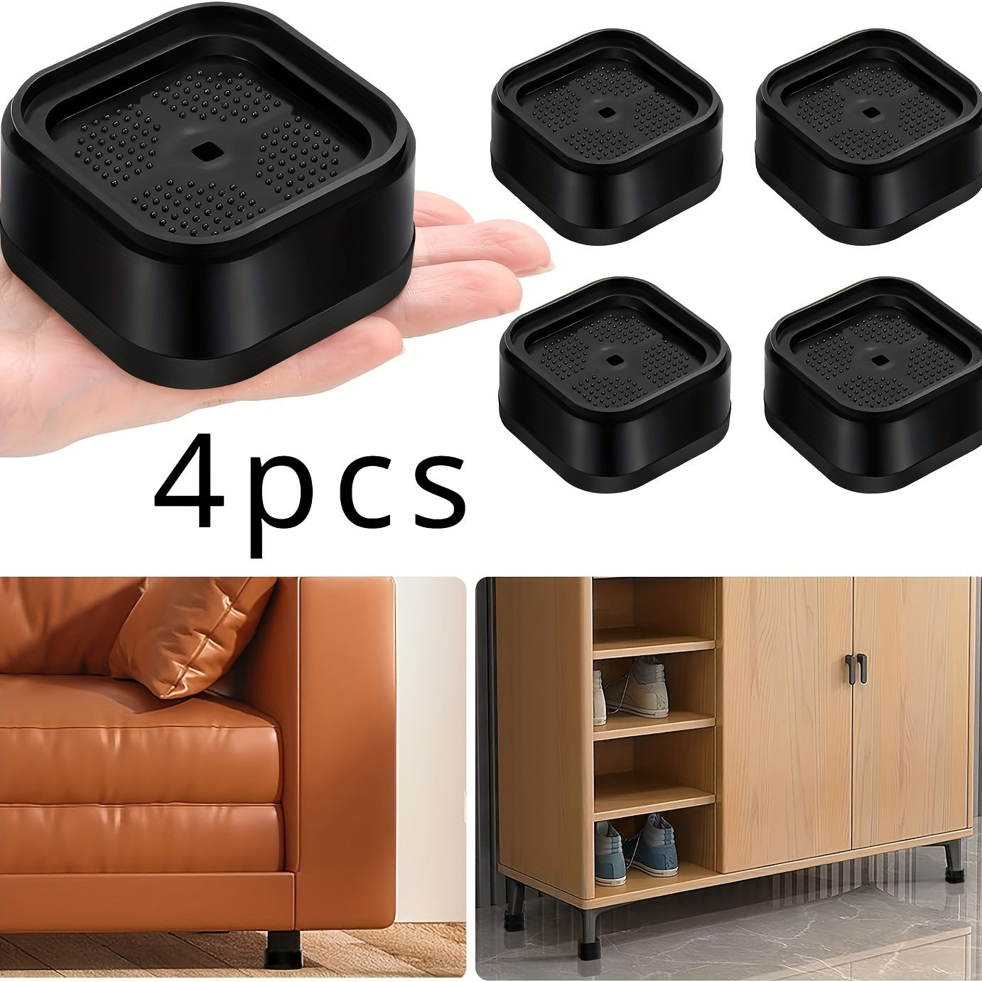 Black Stackable Heavy Furniture Lifters: Adjustable Bed Lifters with Square Design, 3.17cm High, Ideal for Table Legs, Tables, Sofas, Chairs, and Bed Frames