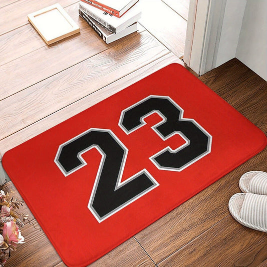 Lightweight Red #23 Basketball-Themed Doormat made from Machine Washable Polyester - Perfect for Bathroom, Kitchen, and Balcony Decoration.