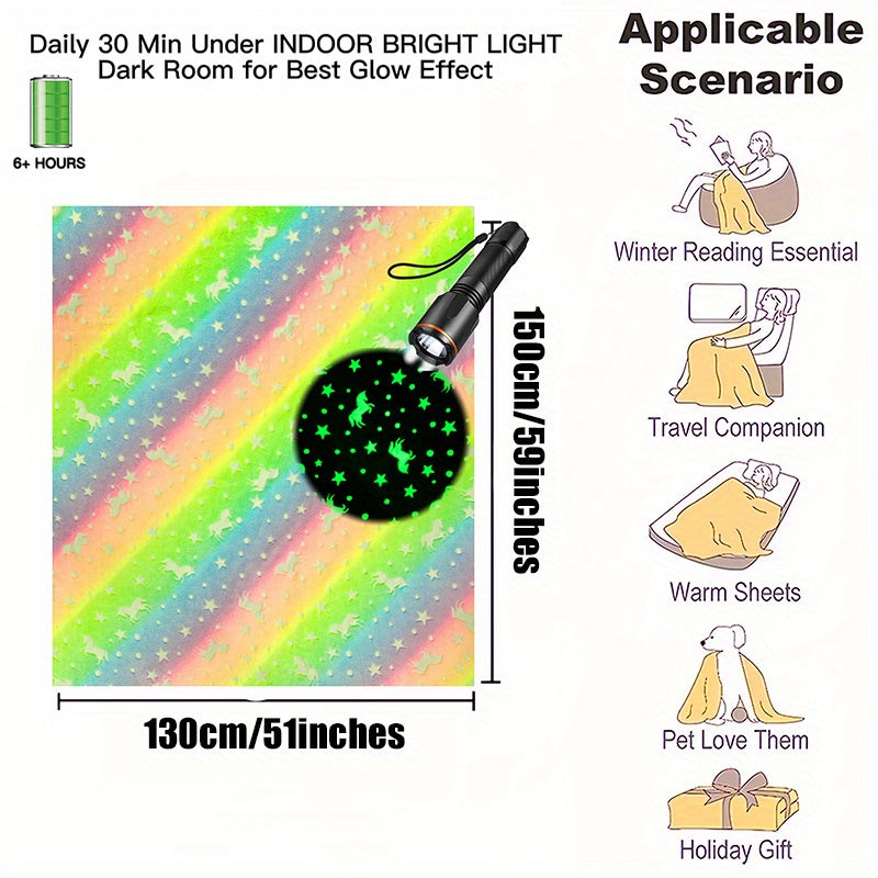 Yumshoq va qulay qorong'uda porlaydigan unicorn ko'rpa - barcha mavsumlar uchun flanel ko'rpa, sehrli porlash effekti bilan, ideal sovg'a tanlovi