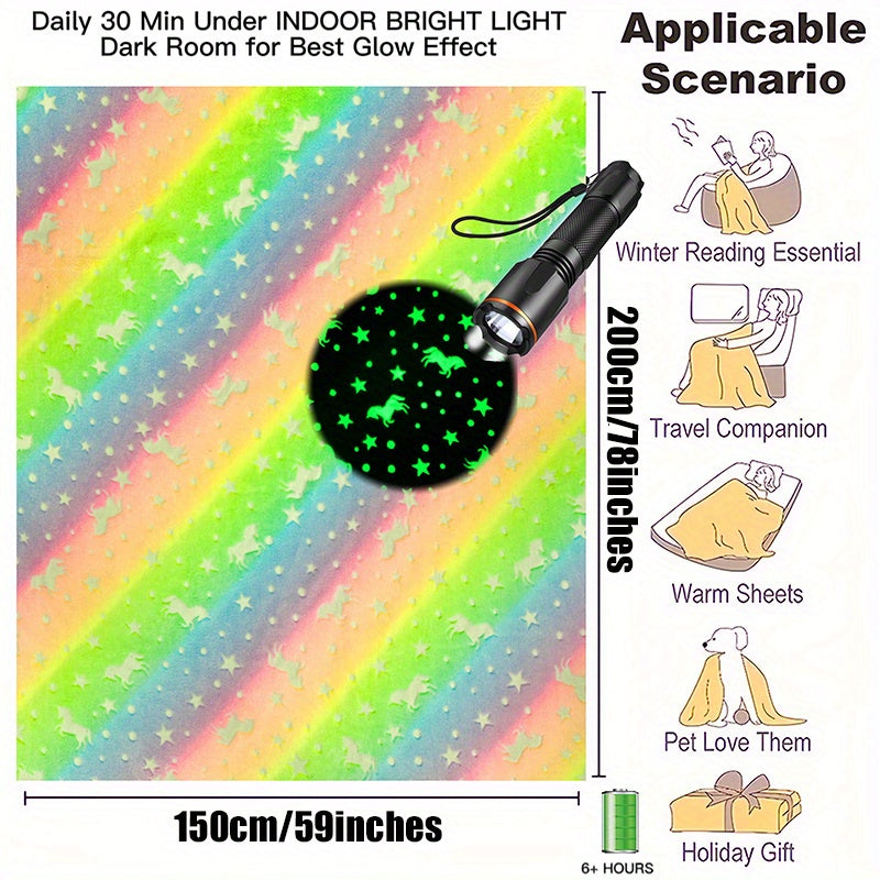 Yumshoq va qulay qorong'uda porlaydigan unicorn ko'rpa - barcha mavsumlar uchun flanel ko'rpa, sehrli porlash effekti bilan, ideal sovg'a tanlovi