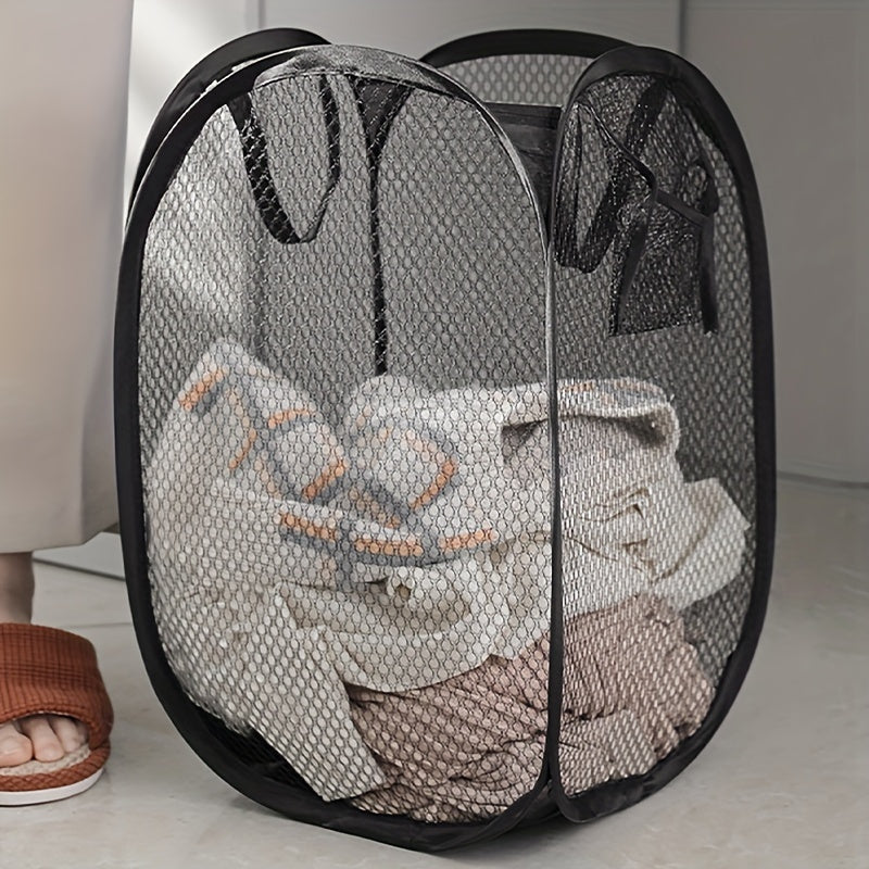 Durable Mesh Laundry Basket with Pocket - Stylish Rectangular Hamper, Convenient Organizer for Home, Dorm, and RV, Multiple Components, Versatile Room Usage, Made of Long-lasting Plastic