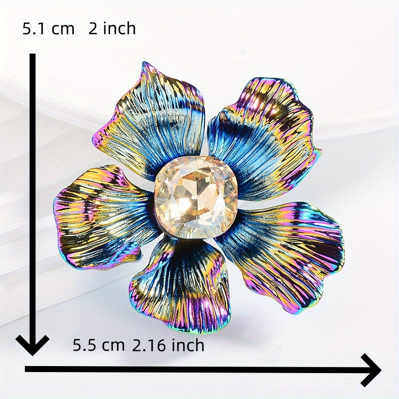 Stunning Crystal Flower Brooch Pin for Women, Beautiful Floral Pin Badges with Vibrant Colors, Elegant Fashion Accessories