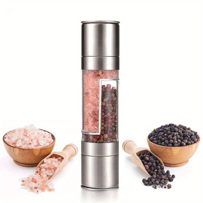 1pc Dual-Function Acrylic Pepper & Sea Salt Grinder - Stainless Steel and Transparent Design, Manual Spice Mill for Home and Restaurant Kitchens