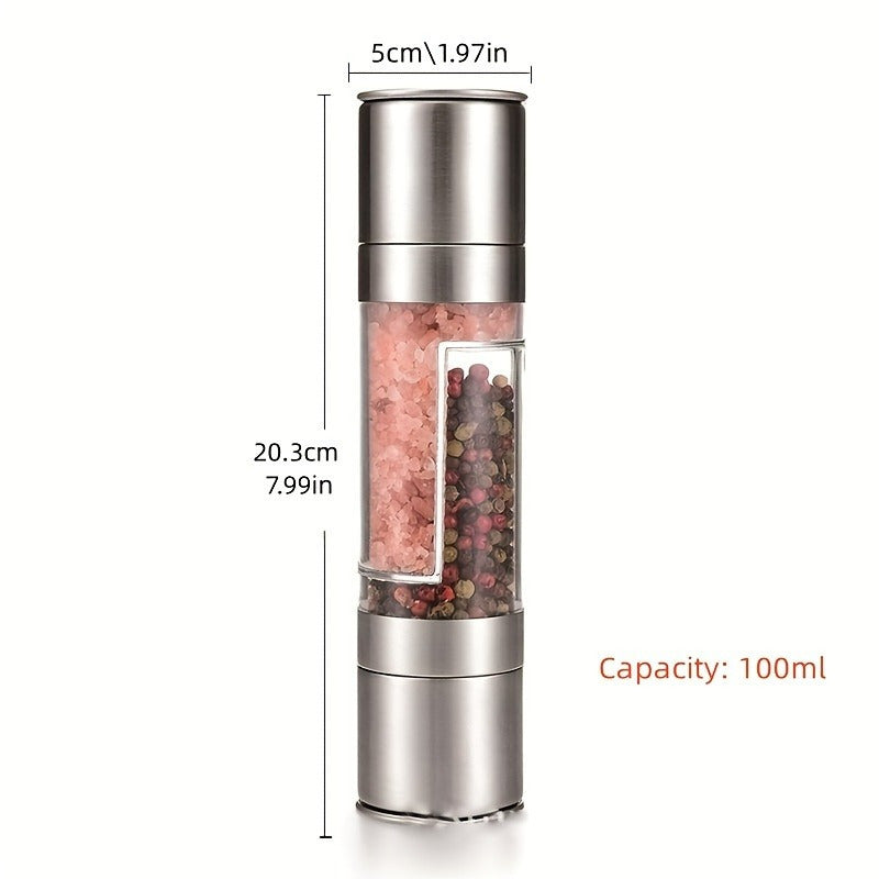 1pc Dual-Function Acrylic Pepper & Sea Salt Grinder - Stainless Steel and Transparent Design, Manual Spice Mill for Home and Restaurant Kitchens