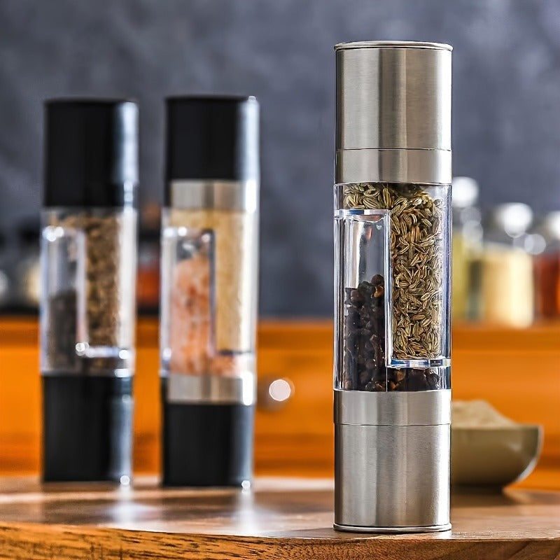 1pc Dual-Function Acrylic Pepper & Sea Salt Grinder - Stainless Steel and Transparent Design, Manual Spice Mill for Home and Restaurant Kitchens