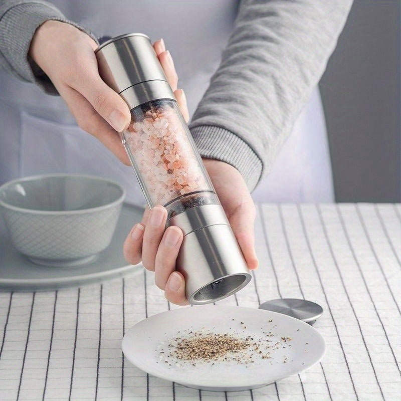 1pc Dual-Function Acrylic Pepper & Sea Salt Grinder - Stainless Steel and Transparent Design, Manual Spice Mill for Home and Restaurant Kitchens