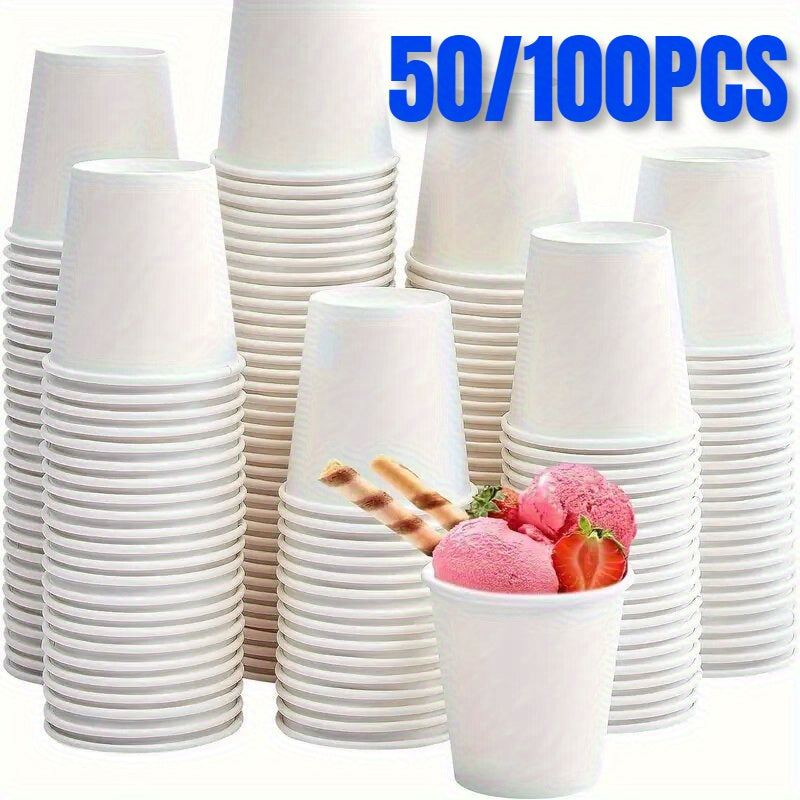 50/100 White Disposable Mini Paper Cups, Sturdy and Long-lasting Tasting Cups ideal for Supermarket Wine Tasting, Hotel Bathrooms, Coffee, Snacks, Candy, and Juice Drinks