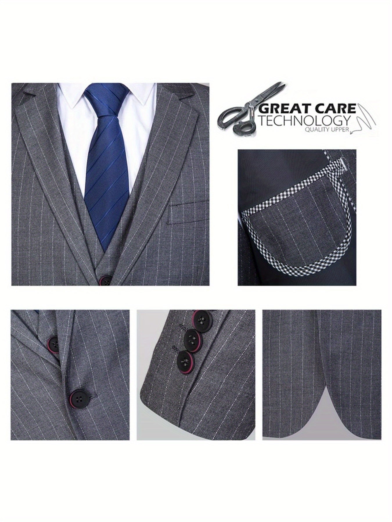 Men's striped three-piece set with plaid suit for weddings and parties.