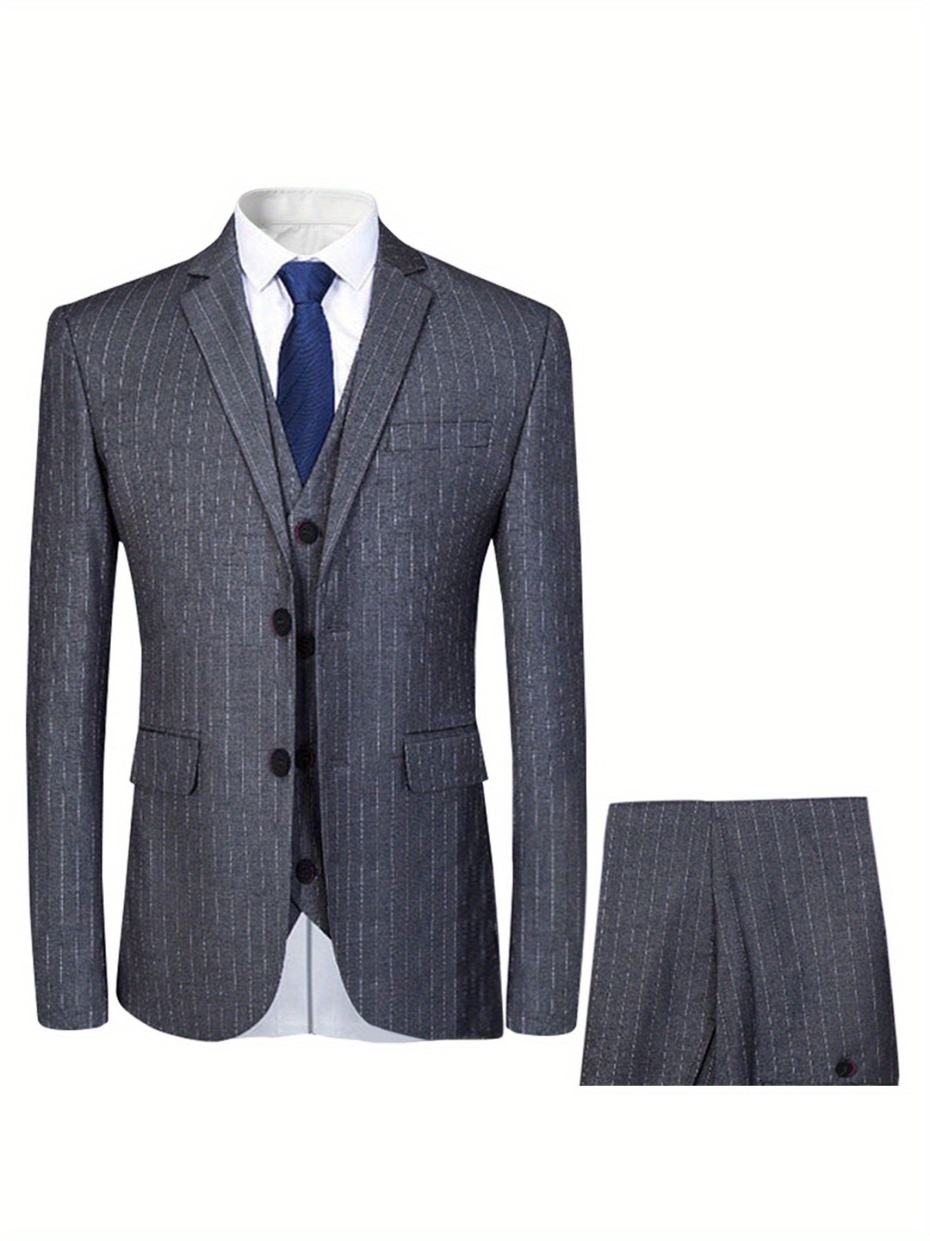 Men's striped three-piece set with plaid suit for weddings and parties.