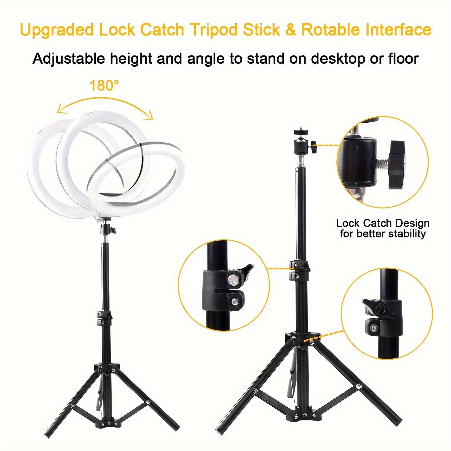 10" LED ring light kit with tripod stand, USB powered for selfies, live streaming, photography, vlogging, and makeup.