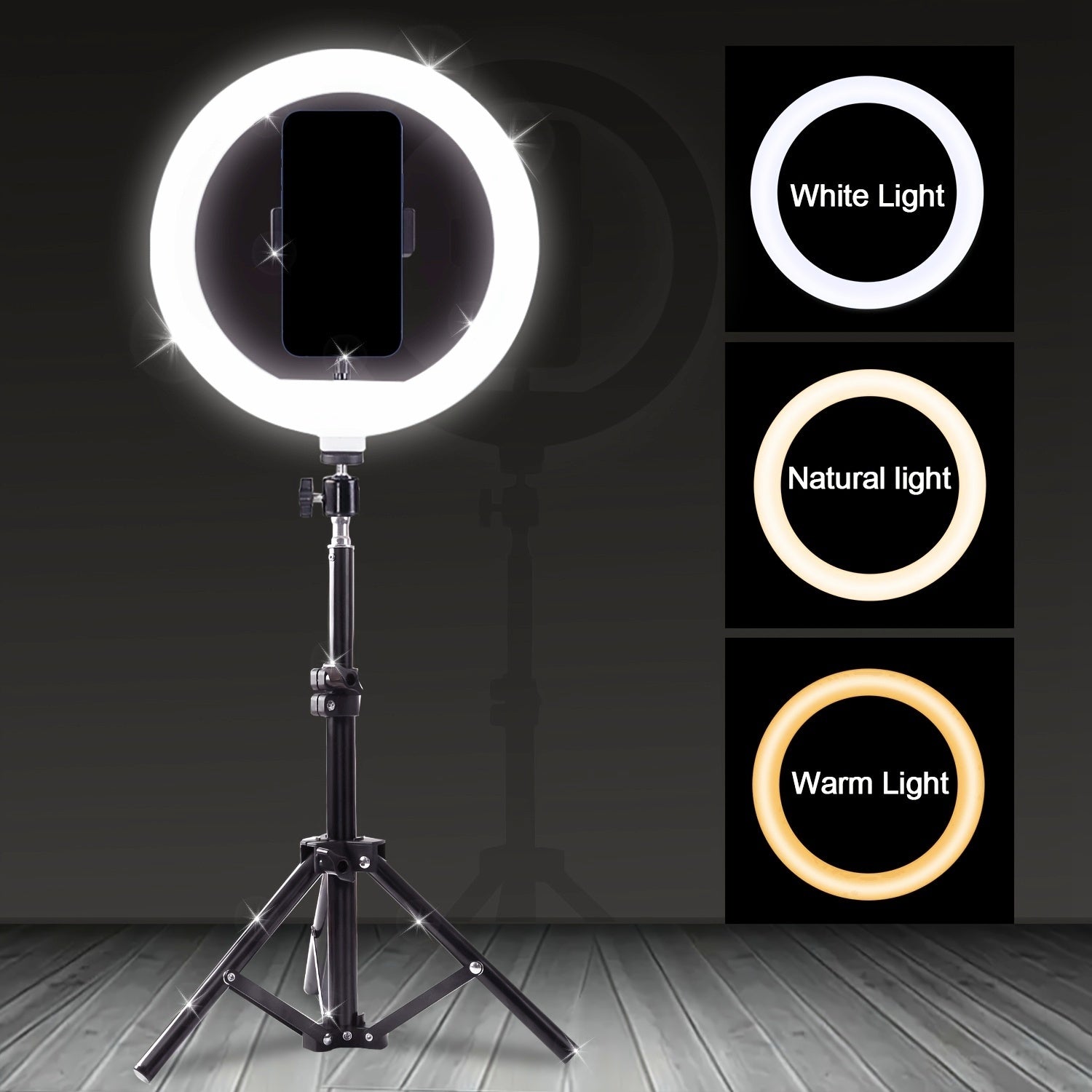 10" LED ring light kit with tripod stand, USB powered for selfies, live streaming, photography, vlogging, and makeup.