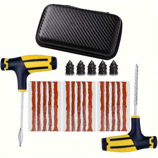 Car Tire Repair Kit with Tools, Patches, and Sealant for Quick Fixes. Easy-to-Use.