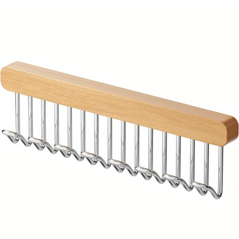 High-quality polished wood wall hanger featuring pull-out hooks for convenient storage of underwear and vests. This space-saving closet organizer includes a metal rod, perfect for use in the home or kitchen to keep your clothes organized.